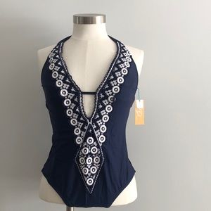 NWT✨Kona Sol Medium Coverage Navy Crochet Swimsuit